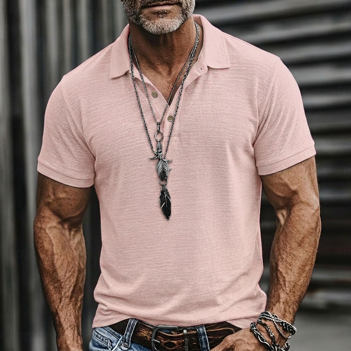 Voor heren Linnen overhemd Poloshirts Casual Vakantie Klassiek Korte mouw Vakantie Modieus Effen Met Textuur Knop Zomer Lente Normale pasvorm Meerblauw Zwart Blozend Roze Groen Licht Blauw Linnen 2026 - $22.99 –P5