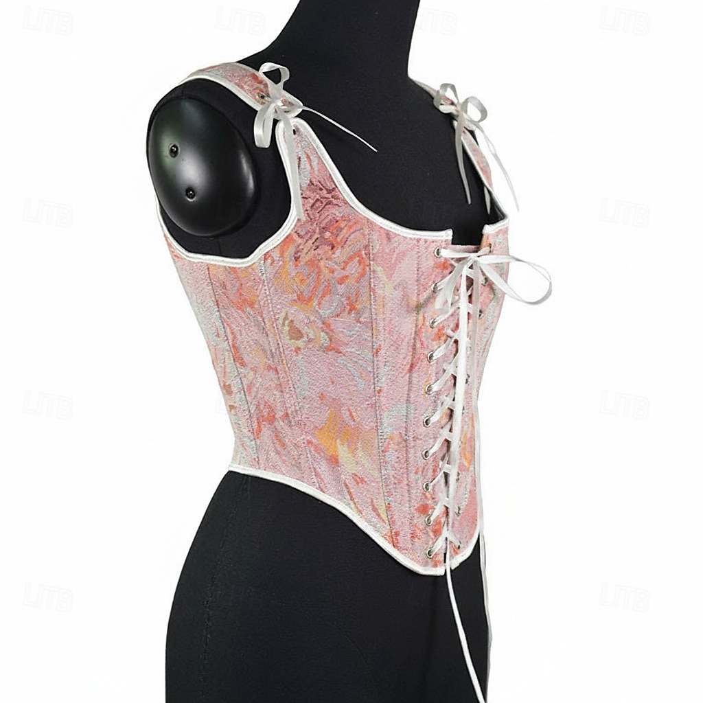 Medieval Renaissance Cottagecore Corset Overbust Corset Bodice Lace up Floral Fancy Dress Women's Fantasy Halloween Carnival Casual Daily Renaissance Fair LARP Adults' Corset Spring & Summer 2026 - $43.99 –P3