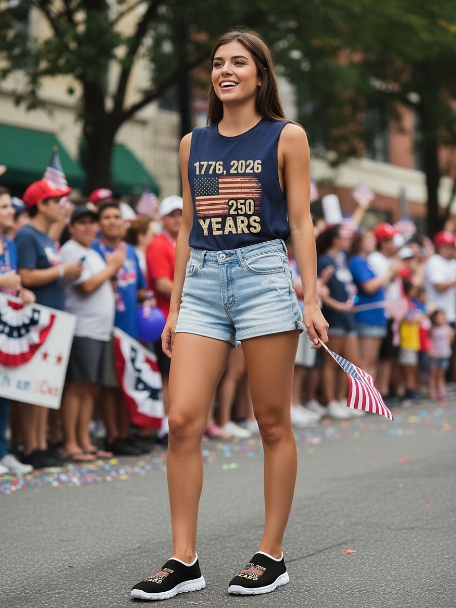 Dames instapschoenen ter ere van het Amerikaanse jubileum - ademend &Lichtgewicht casual sneakers van mesh met "1776-2026" &Print met de Amerikaanse vlag, ideaal voor Onafhankelijkheidsdagparades en 2026 - $32.99 –P6