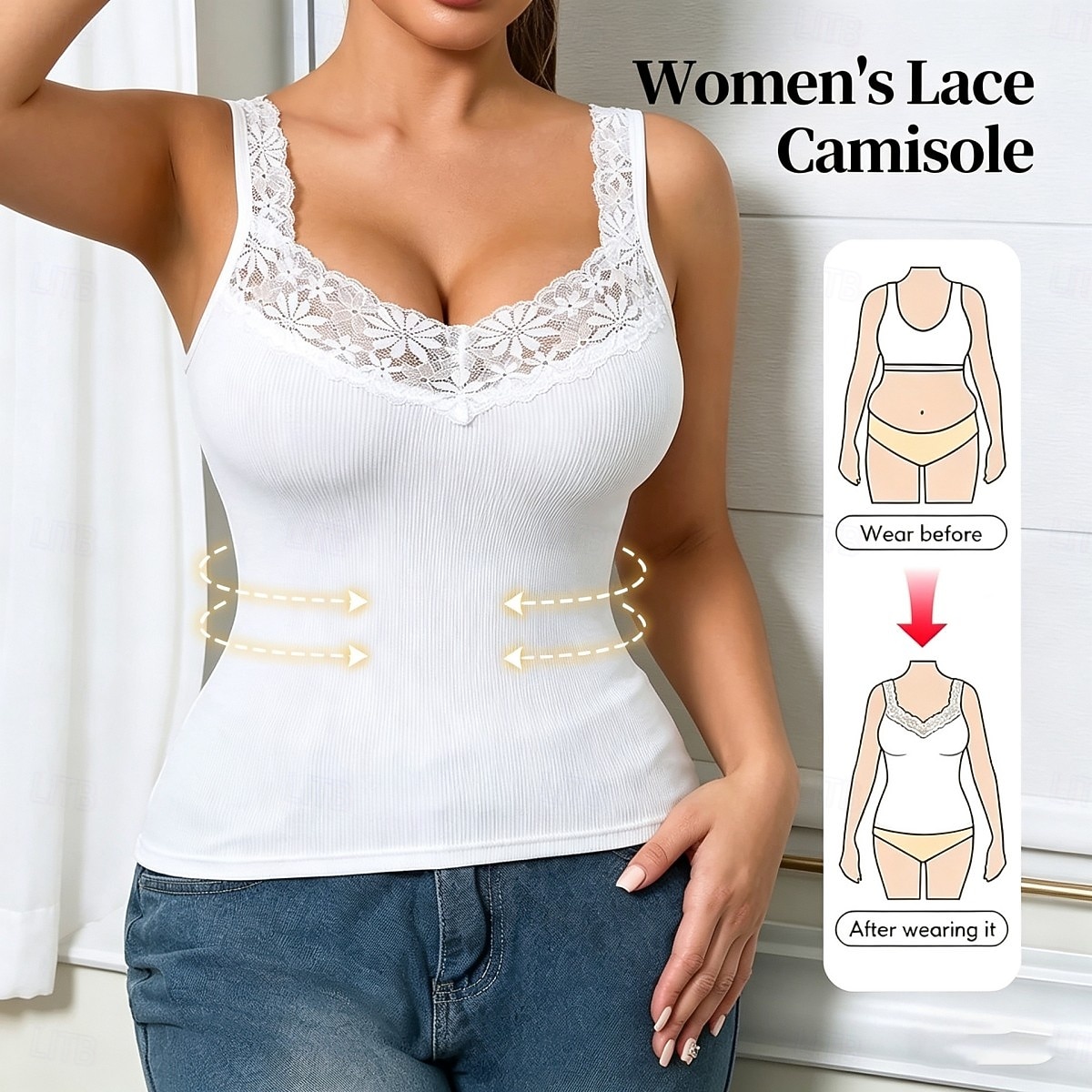 Mulheres Top de emenda de renda Tanque Estriado Côr Sólida à moda Sem Manga Correias Decote V Tops regulares Casual Esportes Para Noite Preto Branco Cinzento Verão de 2026 por $14.99 –P1