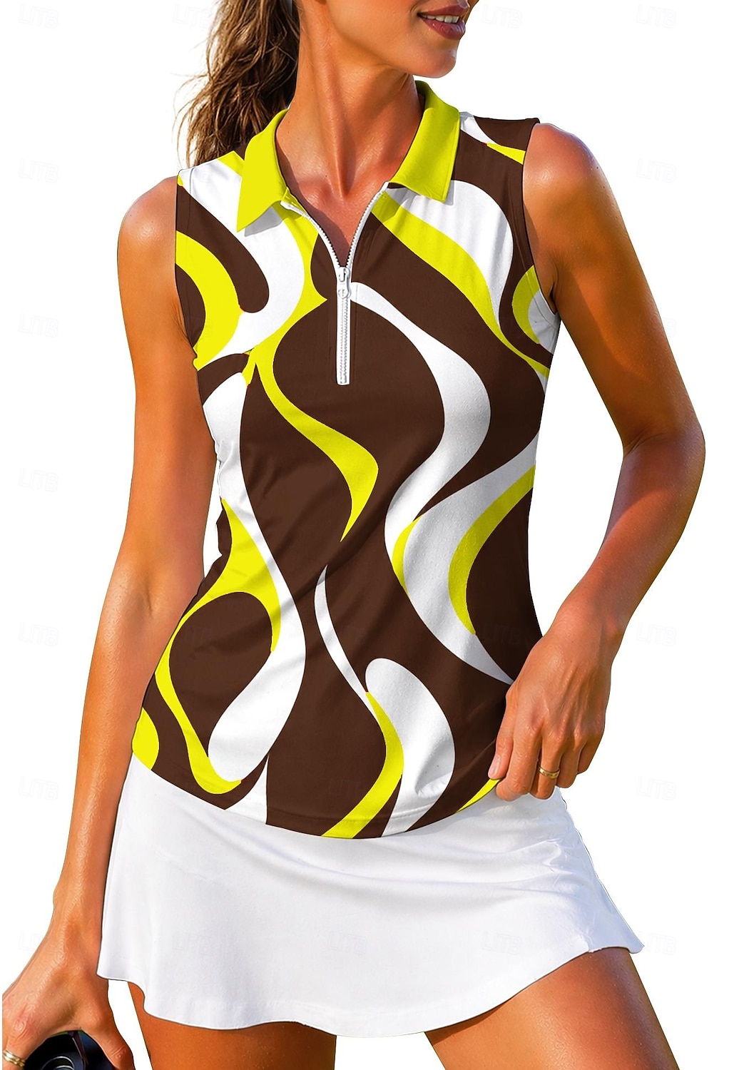 Per donna Geometrico Astratto Top Maglietta sportiva Polo da golf Maglia da tennis Senza Maniche Cerniera Floreale UPF50+ Resistente ai Raggi UV Alta elasticità Traspirante Tennis Golf Pickleball del 2026 a $10.99 –P9