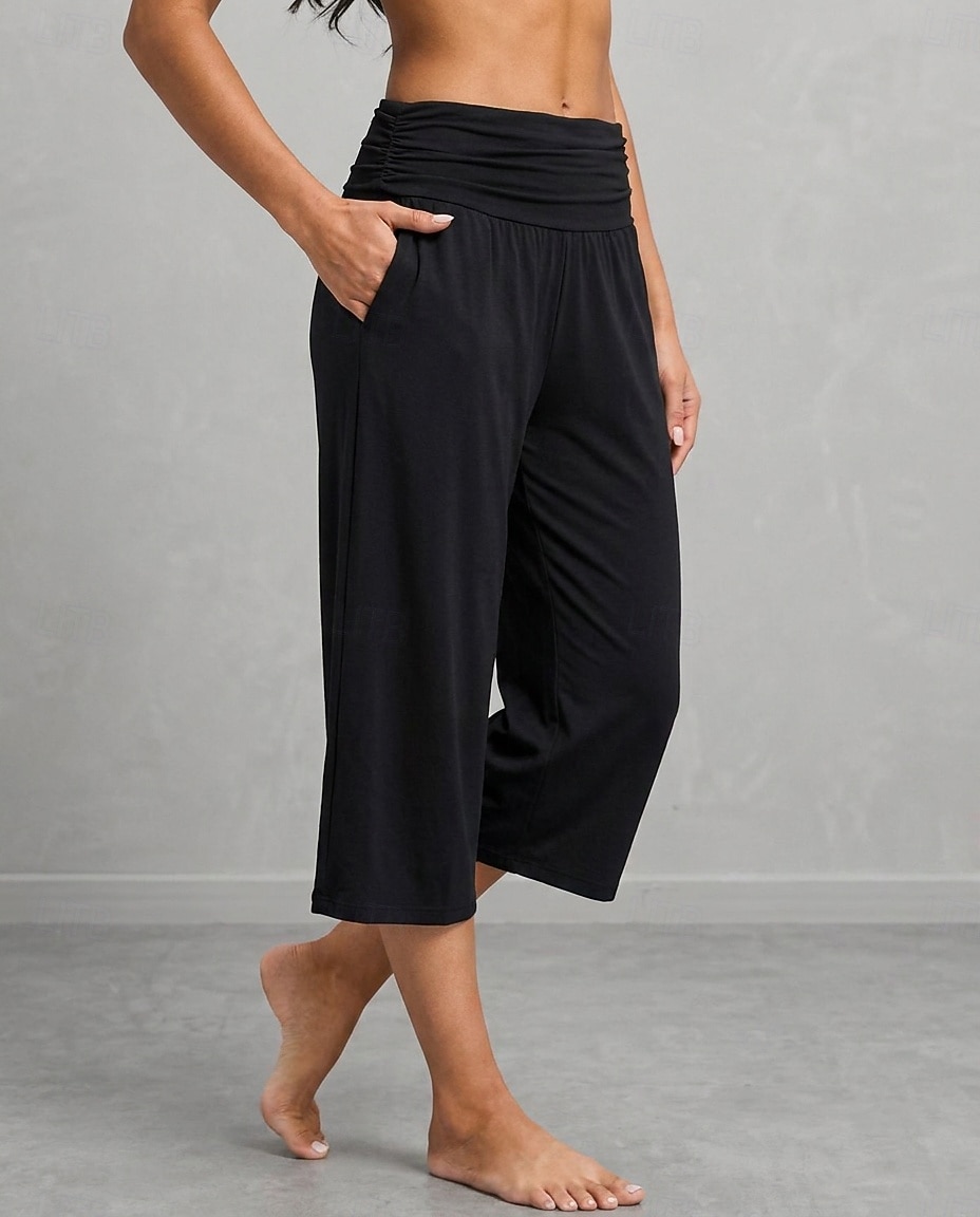 Women's Wide Leg Vacation Sport Lounge Pants Calf-Length High Waist Comfortable Micro-elastic Vacation Formal Blue Light Gray rice white Black Summer Spring 2026 - $24.99 –P7