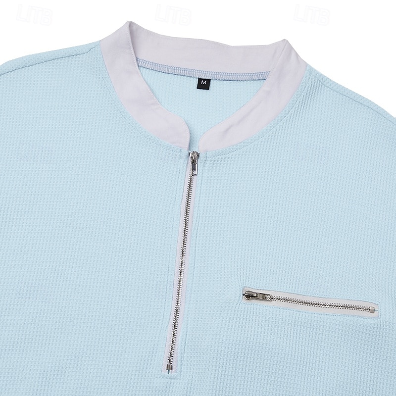 Bărbați Tricou Waffle Tee Top Manșon scurt Trage pe dreapta Jumătate cu fermoar Vară Culoare solidă Modă Designer Comfortabil Peteci Bloc de Culoare Buzunar cu Fermoar Casual Zilnic În aer liber 2026 - $22.99 –P4