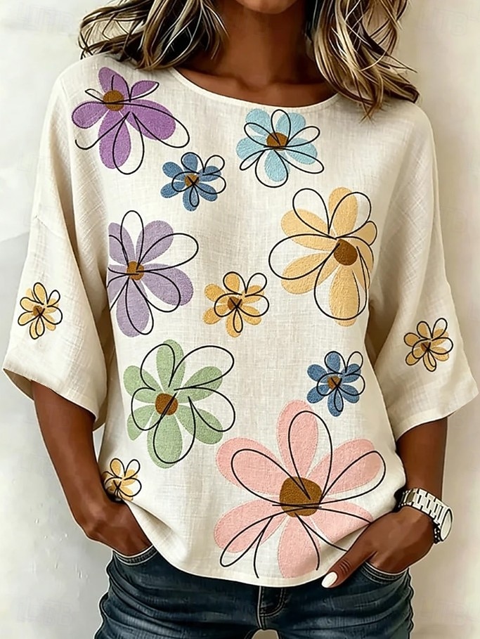 Pentru femei Bluză Imprimeu Floral Grafic Boemia Epocă Tropical Lungime Manșon 3/4 Stil Nautic Topuri obișnuite Casual Zilnic Îmbrăcăminte de vacanță Albastru piscină Alb Roz Îmbujorat Trifoi Bej 2026 - $28.99 –P10