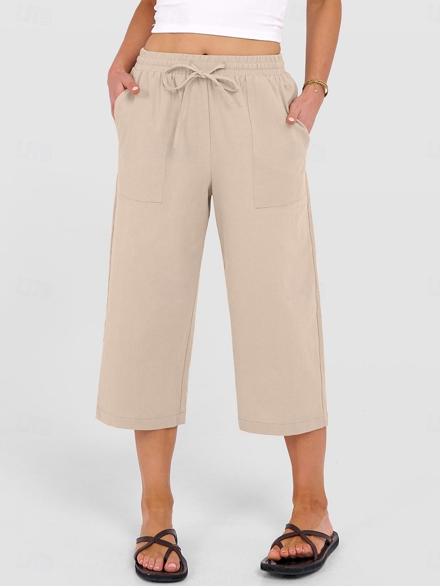 Femmes Coton Pantalon capri Pantalons à jambes droites Mode Streetwear Occasionnel Longueur mollet Taille haute Uni Avec Poches Ceinture Élastique Confortable Doux Élastique Extérieur Vacances Rue de 2026 ? $24.99 –P20
