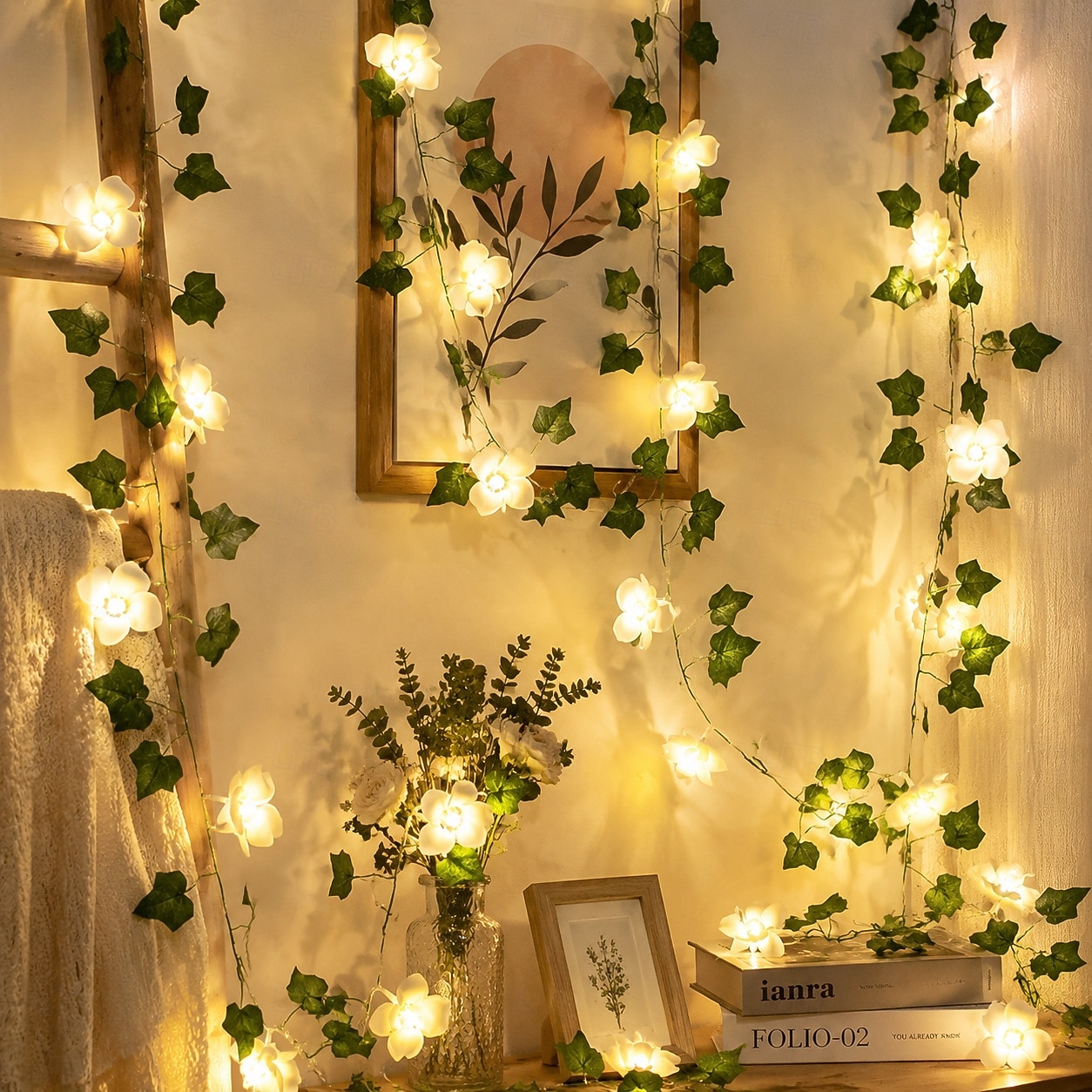 Lichterkette mit Schmetterlings-, Lilien- und Efeumotiven, für drinnen und draußen, geeignet für Wohnzimmer, Schlafzimmer, Terrasse, Garten, Hochzeiten und Partys, batterie-, kabel- oder 2026 - $10.99 –P23