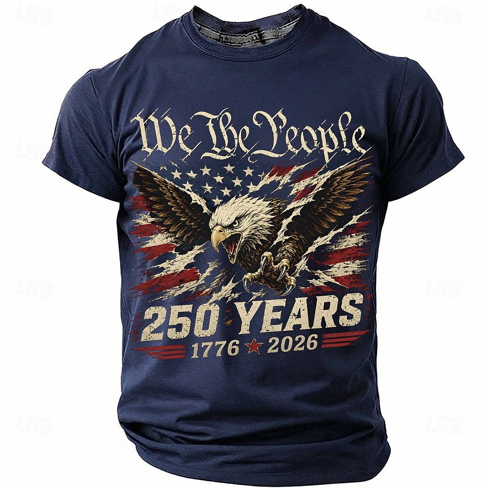 4. juli 2026 250. Herre USAs flagg 1776 T skjorte Kortermet T skjorte 3D-utskrift Crew-hals Skjorte Patriotisk Daglig Festival Blå Svart Rød Sommer Vår Klær S M L XL XXL XXXL 2026 - $18.99 –P2