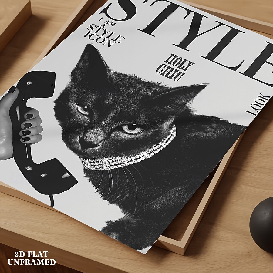 Retro Fashion Animals Poster, 1pc Unframed Popular Black Cat Print Magazine Canvas Prints, Wall Decor, Artwork Wall Painting for Gift, Bedroom, Bathroom, Living Room, Home and Dormitory Decoration 2026 - $10.99 –P4