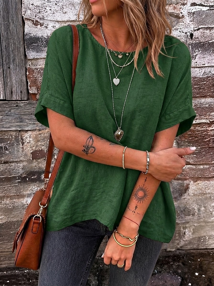 Women's Tee Top Solid Color Vintage Stylish Casual Short Sleeve Boat Neck Regular Tops Daily Going out Vacation Wear Khaki Navy Blue Olive Mint Green Dark Green Summer Spring 2026 - $21.99 –P8