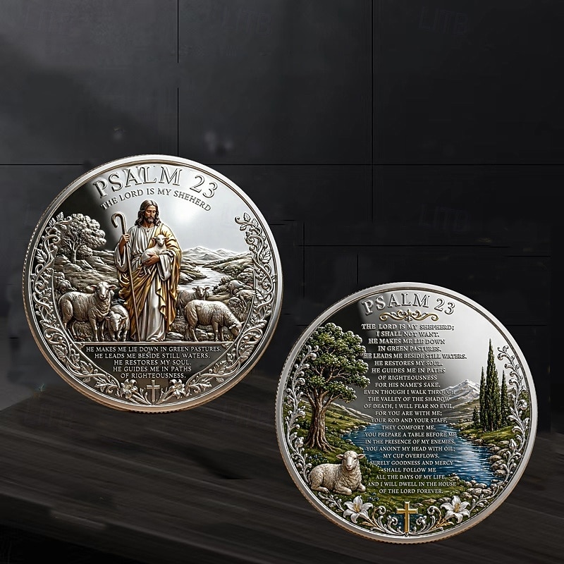 Pièce commémorative biblique, inspirée du psaume 23 et ornée d'un berger, jeton religieux inspirant à glisser dans sa poche pour la prière, le baptême, l'église ou comme souvenir chrétien. de 2026 ? $16.99 –P1
