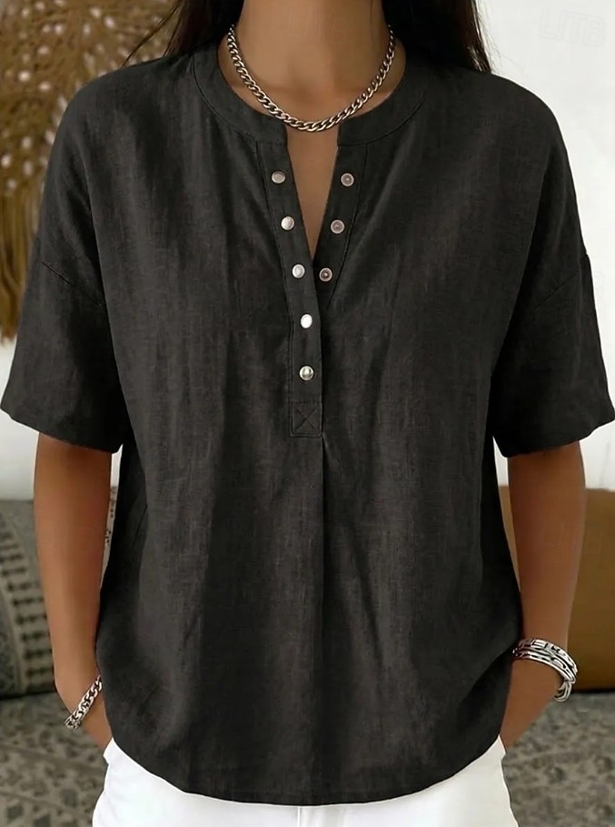 Mujer Camisa Color sólido Plano Elegante Diario Clásico Sin Mangas Tops largos Casual Azul Piscina Negro Amarillo Verde Trébol Caqui Verano Primavera 2026 - $26.99 –P9