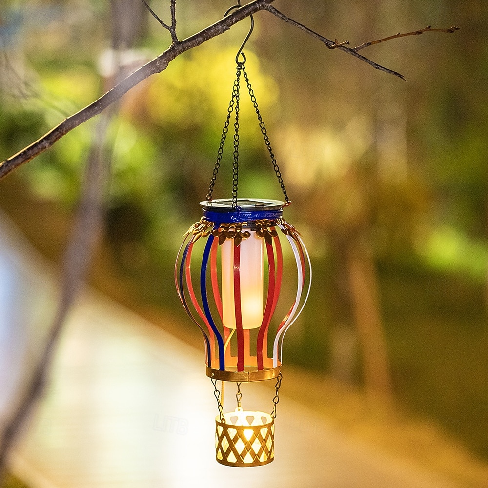Outdoor Solar Hanging Lantern, Waterproof Metal Hot Air Balloon Decor with Flickering Flame LED, Patio Garden Porch Tree Balcony Fence Party Wedding Ambient Lighting 2026 - $23.99 –P3