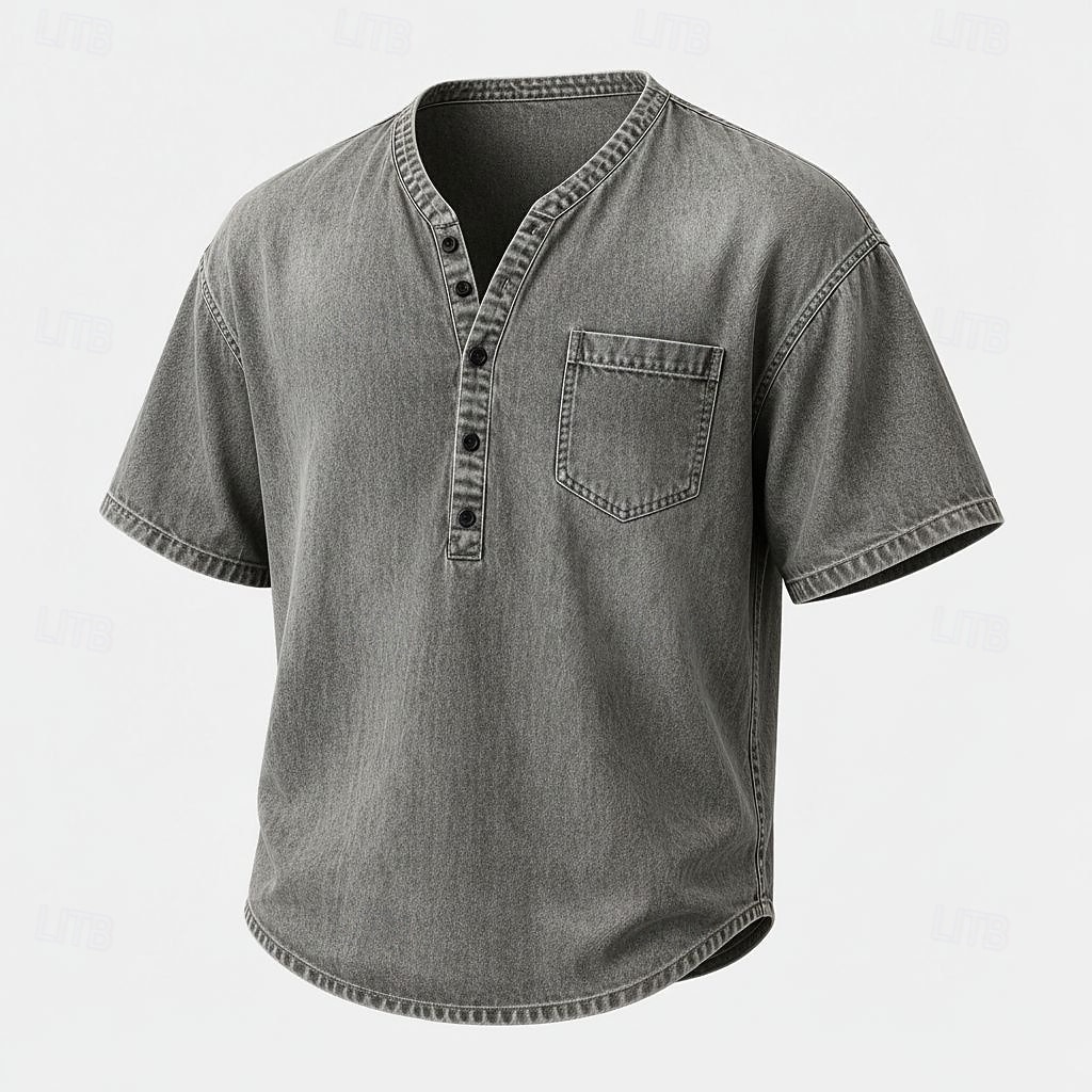 Men's Henley Shirt Short Sleeve Plain Solid Retro Vintage Casual Vintage Style Garment Dyed Distressed Henley Casual Spring & Summer Summer Spring Blue Khaki Black Henley T-Shirt 2026 - $31.99 –P5
