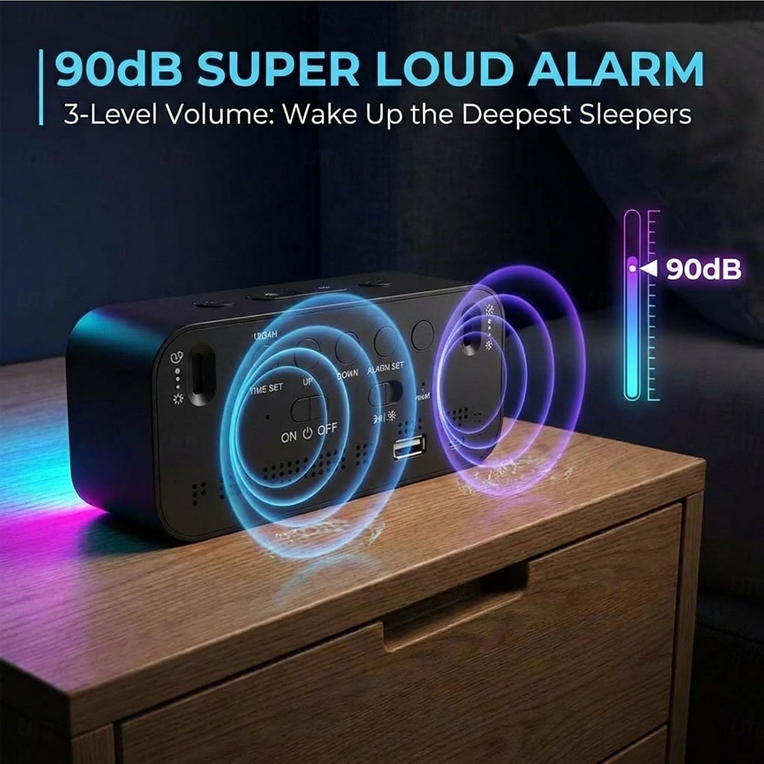 digitális ébresztőóra, LED kijelzős digitális óra, 90 dB-es hangos ébresztő RGB éjszakai fény, kettős ébresztő szundi funkcióval, állítható fényerő hálószobába 2026 - $50.99 –P8