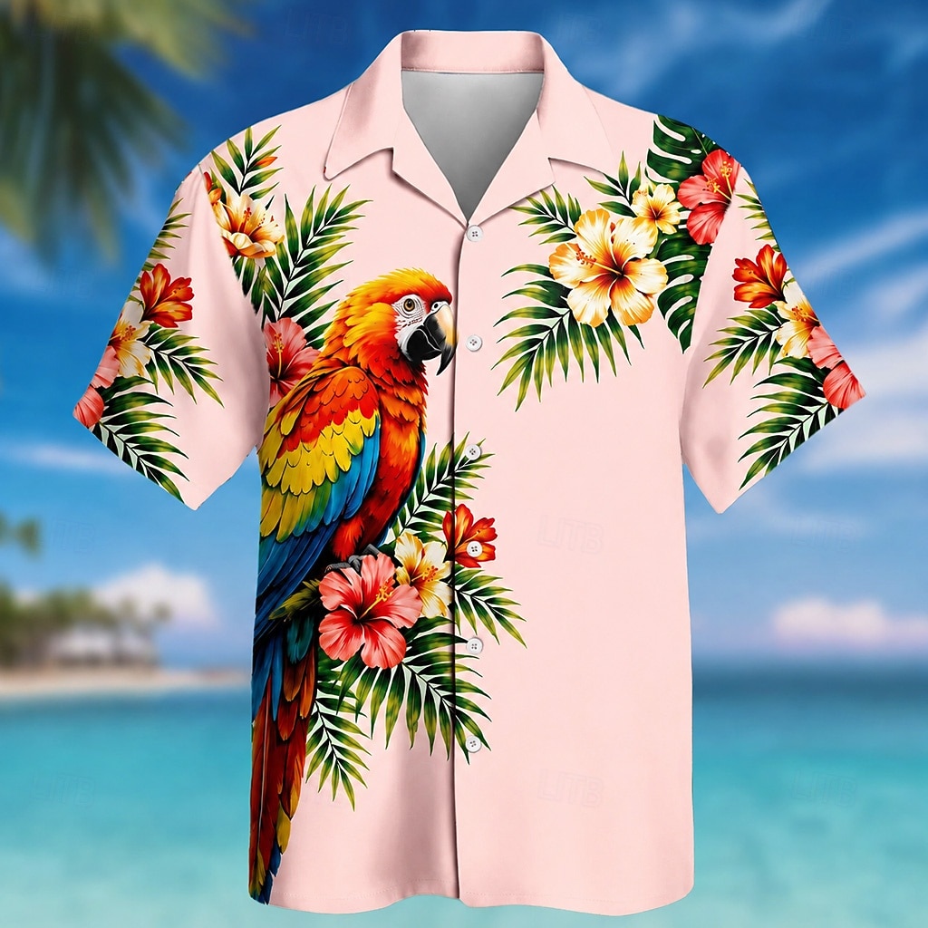 Męskie Papuga Palma kokosowa Rośliny Tropikalne Koszula hawajska Koszule tropikalne Koszula Aloha Krótki rękaw Hawajskie Codzienny wakacje na plaży Lato Wiosna Wieczorne Druk 3D Koszule zapinane na 2026 - $25.99 –P3