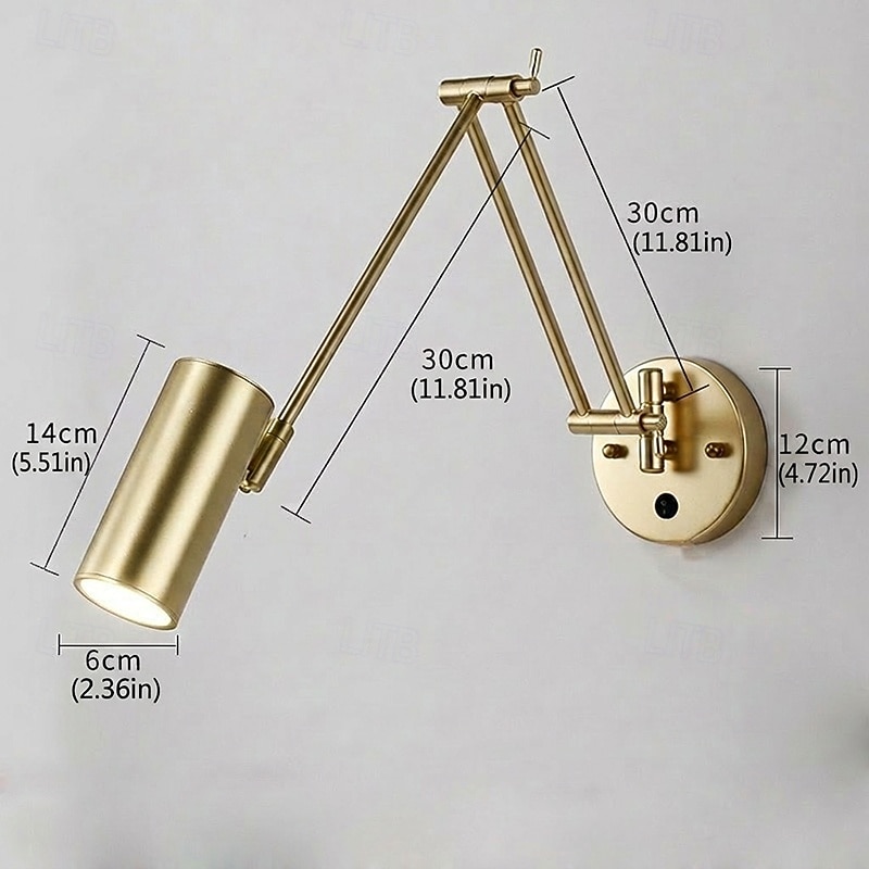 Lámpara de pared industrial vintage con brazo oscilante, interruptor regulable, ajustable, dorada, de brazo largo, para lectura, montada en la pared, color blanco y negro, estilo rústico, con cableado 2026 - $127.99 –P5