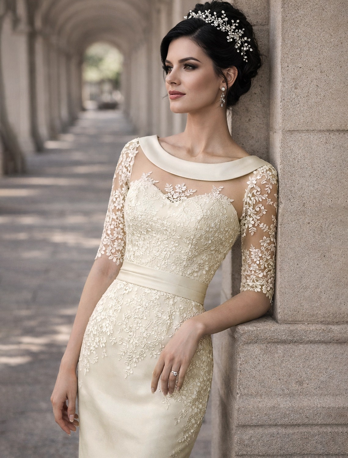 Ołówkowa Kolumnowa Do kolan Sukienka na imprezę Sukienka koktajlowa Sukienka dla gościa weselnego Sukienka dla matki panny młodej Krótki rękaw Zaokrąglony Elegancja Zabytkowe Gość weselny Satyna 2026 - $126.99 –P2