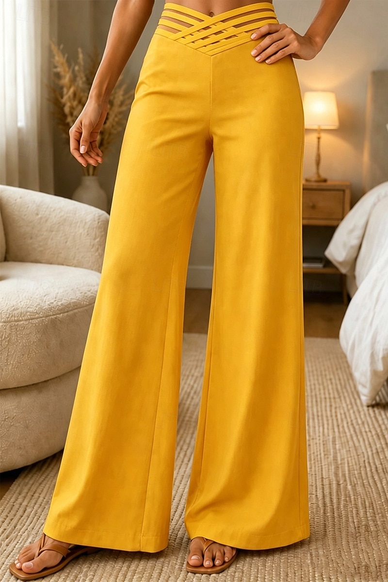 Damen Hose Anzughose Mode Streetwear Arbeit Volle Länge Hohe Taille Einfach Weites Bein Elastischer Bund Komfort Weich Atmungsaktiv Mikroelastisch Outdoor Büro Straße Blau Navy-Blau Schwarz Weiß 2026 - $18.99 –P5