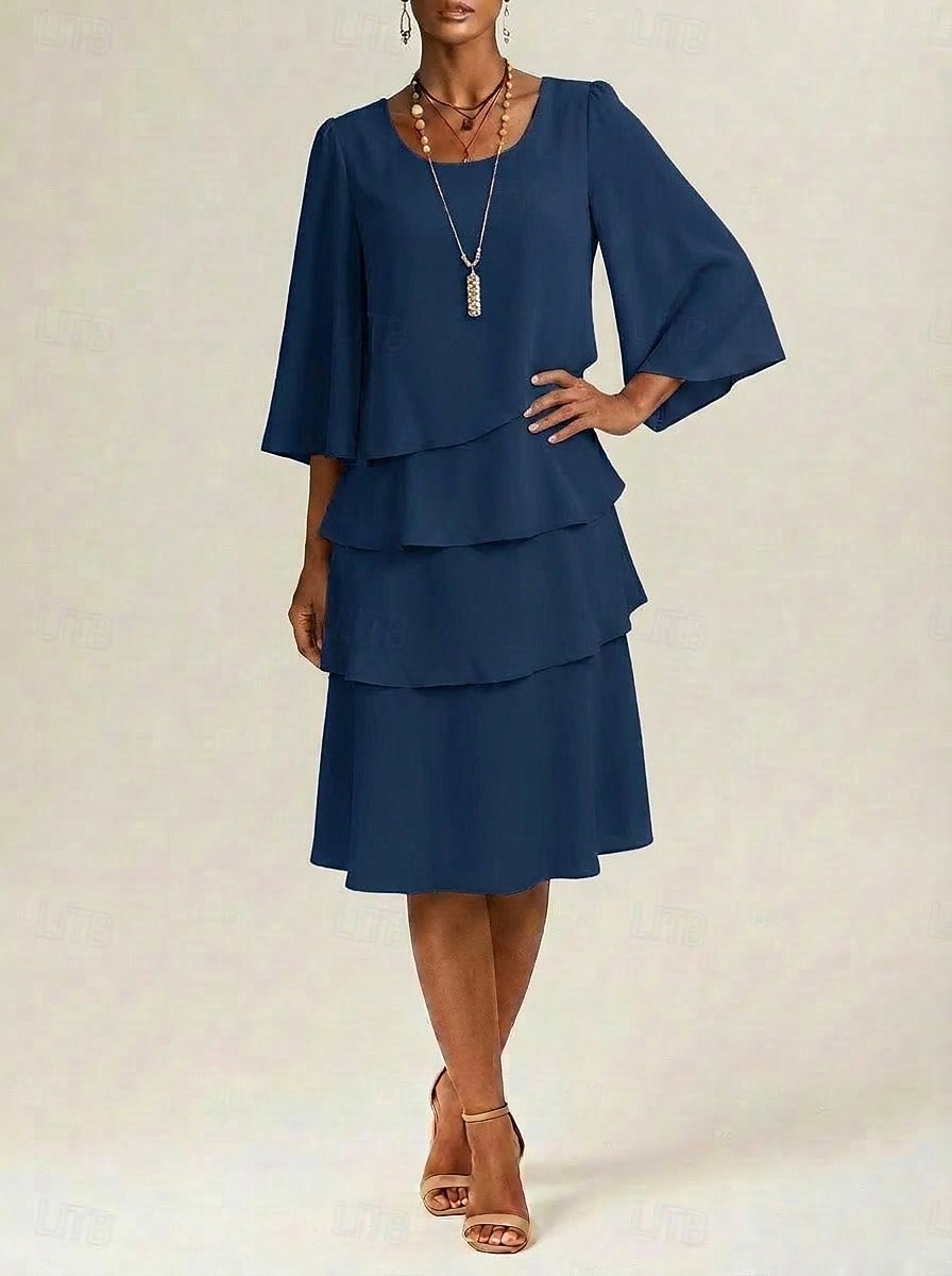 Women's Midi Dress Chiffon Dress Cocktail Dress Wedding Guest Dress Elegant Fashion Modern Daily Outdoor Vacation Regular Fit Plain Long Sleeve Crew Neck Black Pink Navy Blue Apricot Summer Spring 2026 - $28.99 –P10