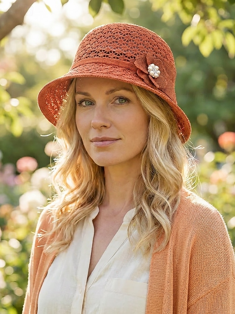 Chapéu bucket feminino dobrável em poliéster respirável – chapéu de sol de verão com flor decorativa e pérola, multicolorido, elegante para uso externo, jardim, praia e férias. de 2026 por $11.99 –P1