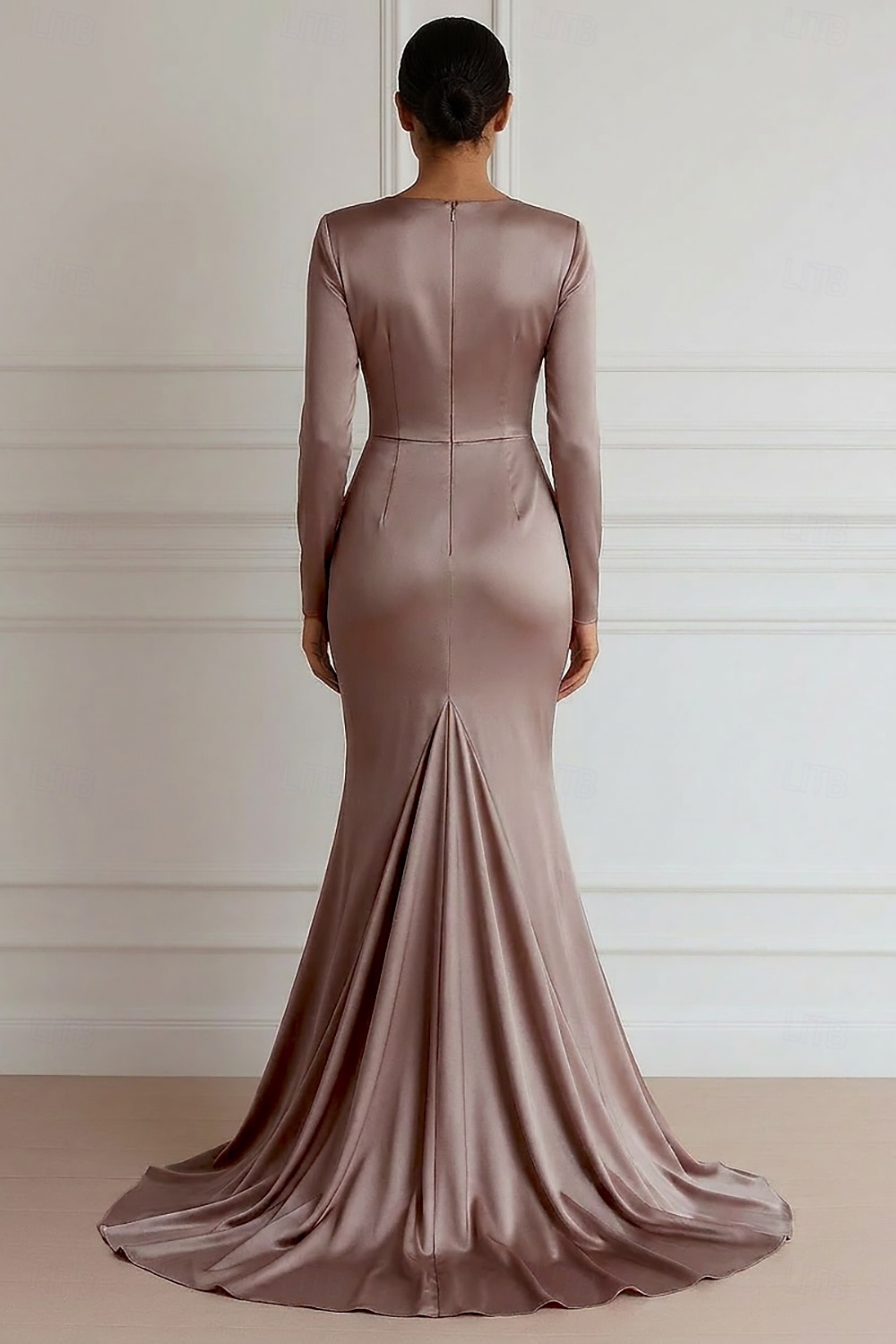 Sirena Tromba Lunghezza al pavimento Abiti da Ballo Abito da Sera Da principessa Abito formale Elegante Manica Lunga Scollo a V Matrimonio Formale Vestito Rosa Raso Elasticizzato con Pieghe del 2026 a $172.99 –P2