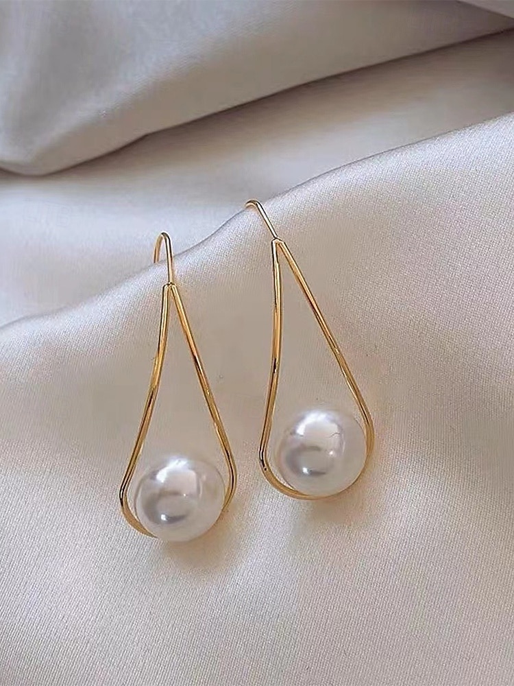 Pendientes de mujer de aleación con forma de gota de agua y perlas de imitación, diseño elegante y minimalista para uso diario, negocios, vacaciones y ocasiones semiformales. 2026 - $7.99 –P5