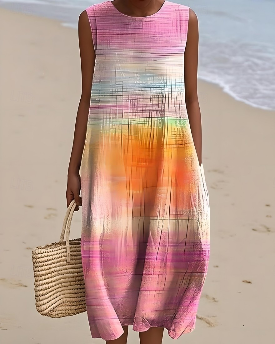 Mujer Vestido Midi Vestido de cambio Vestido de verano Vestido de una línea Vacaciones Casual Boho Playa Noche Holgado Graphic Geométrico Abstracto Sin Mangas Cuello Barco Amarillo Rosa Gris Verano 2026 - $39.99 –P2