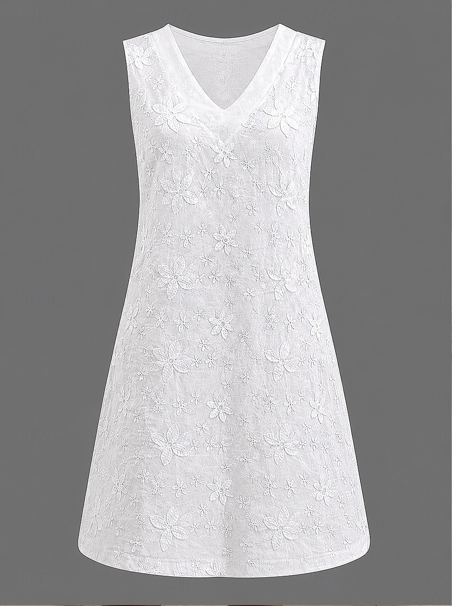 Women's Mini Dress White Lace Dress Elegant Fashion Beach Vacation Holiday Regular Fit Floral Sleeveless V Neck White Summer Spring 2026 - $27.99 –P2
