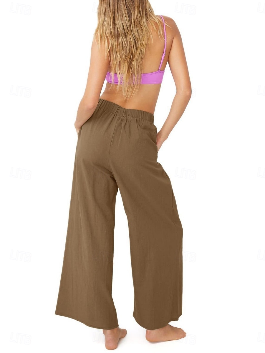 Mujer Algodón Perneras anchas Moda Ropa de calle Casual Longitud total Alta cintura Plano Bolsillo Cintura elástica Confortable Comodidad Suave Elástico Exterior Vacaciones Calle Azul Piscina 2026 - $22.99 –P8