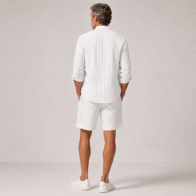 Herren-Leinenhemd mit Streifen, Stehkragen und langen Ärmeln 2026 - $39.99 –P3