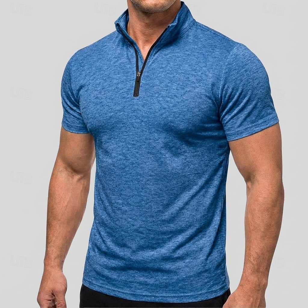Men's Polo Shirts Zip Polo Casual Daily Quarter Zip Short Sleeve Fashion Basic Plain Lightweight Quarter Zip Summer Spring Blue White Pink Dark Green Purple Orange Polo Shirts 2026 - $21.99 –P17