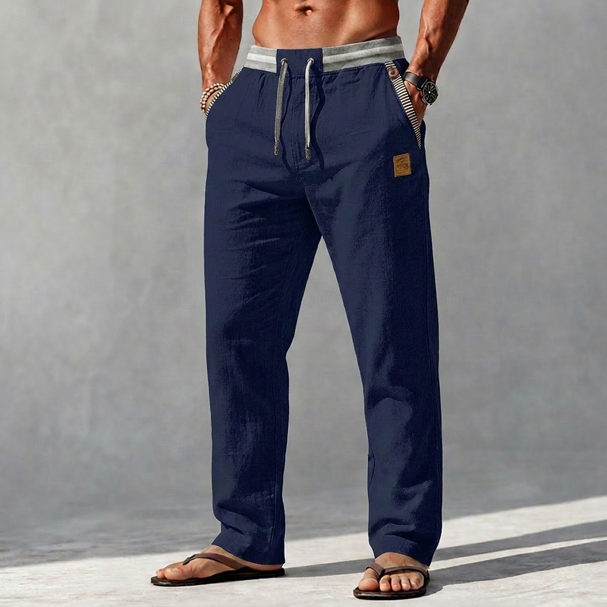 Bărbați Pantaloni de in Pantaloni Pantaloni de vară Cordon Talie elastică Picior drept Simplu Confort Comfortabil Lungime totală Casual Zilnic Plajă Vacanță Modă Albastru piscină Kaki Inelastic 2026 - $33.99 –P13