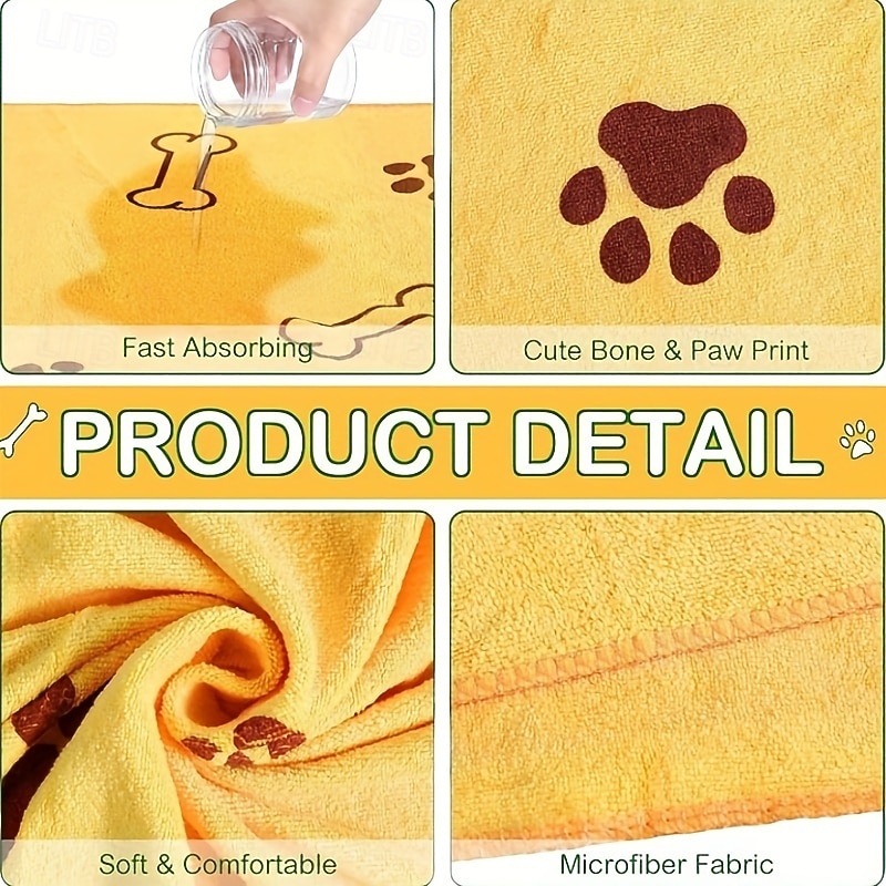 Quick-drying Pet Towels 4-pack, random colors, quick-drying, soft, absorbent polyester pet towels - bathing supplies for medium-sized dogs, paw print design. 2026 - $30.99 –P11