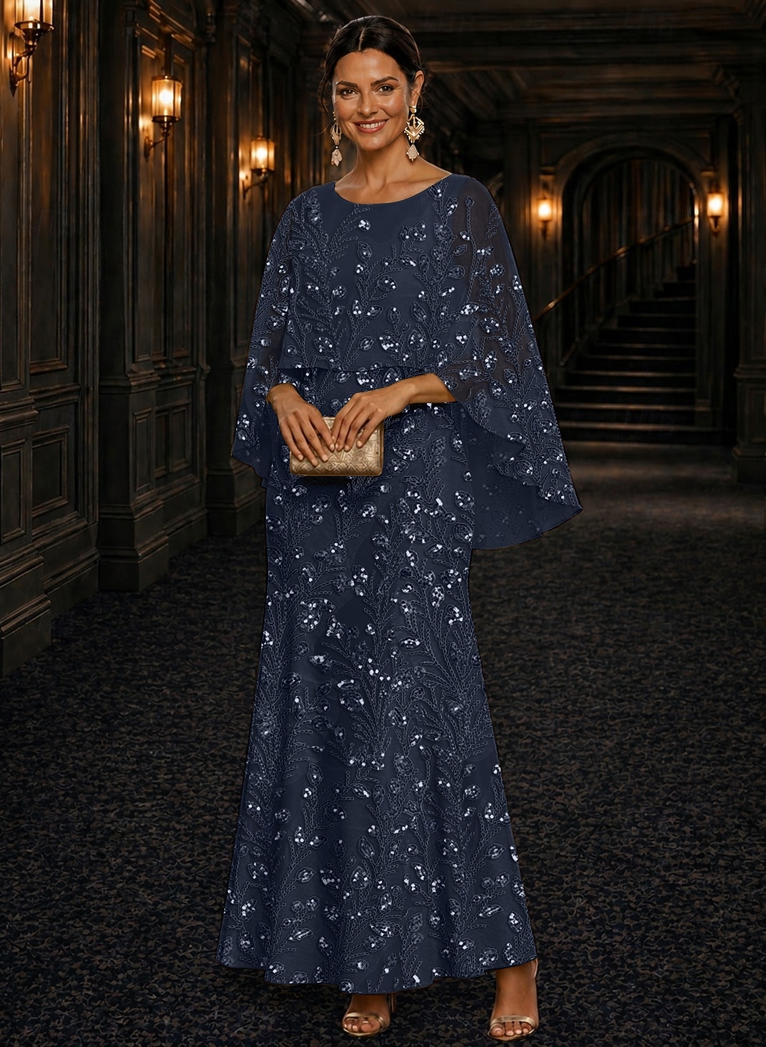 A-Line Dress Floor Length Ankle Length Cocktail Dress Mother of the Bride Dress Long Sleeve Scoop Neck Elegant Luxurious Sparkle & Shine Formal Wedding Guest Semi Formal Lace with Beading Sequin 2026 - $205.89 –P4