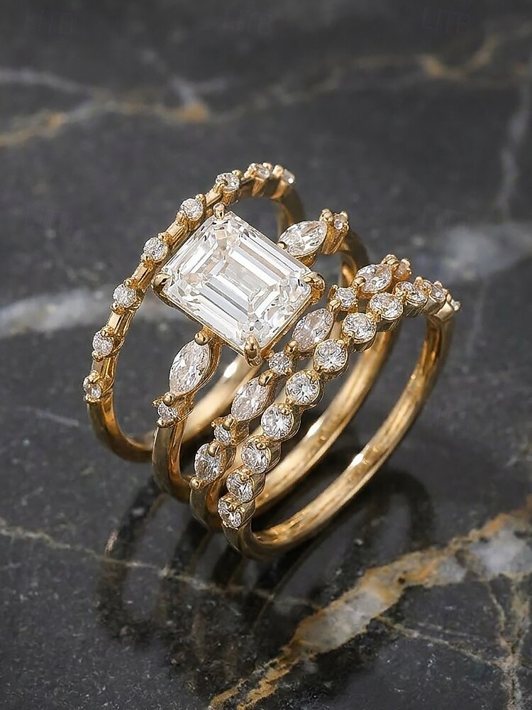 Conjunto de 4 anéis de cristal empilháveis para mulheres, estilo boho, banhados a ouro/prata, joias elegantes para praia e uso diário. &roupa de festa de 2026 por $11.99 –P5