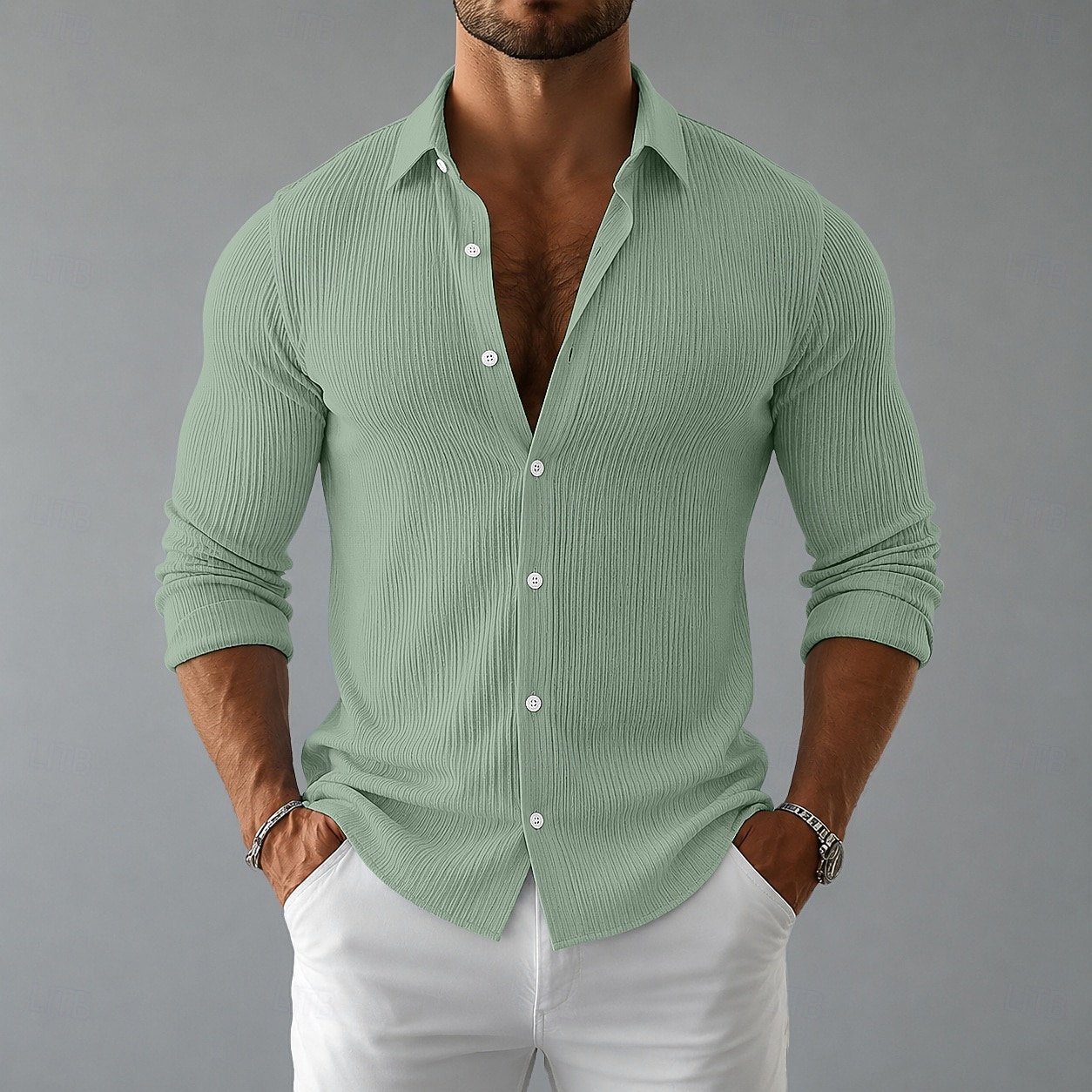 Hombre Camisa Camisa casual Camisa de Pana Abotonar la camisa Negro Blanco Azul Marino Morado Verde Trébol Manga Larga Plano Cuello Camisero Cuello Italiano Casual Diario Ropa Elegante Moda Casual 2026 - $27.99 –P5