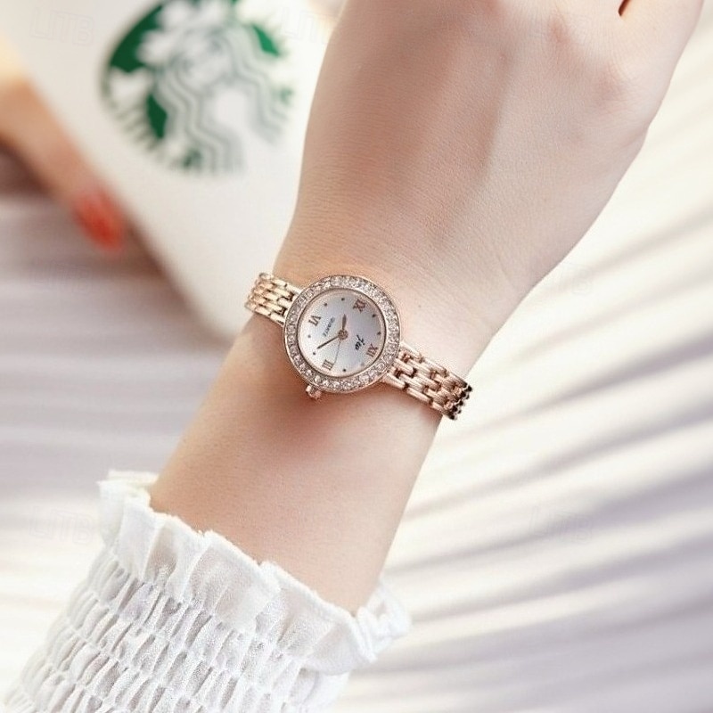 Elegant Women's Jewelry Bracelet Watch, Ladies Small Face Luxury Dress Wristwatch with Rhinestone Bezel & Roman Numerals, Fashion Quartz Watch Gift for Her, Rose Gold and Silver Tone 2026 - $14.99 –P6