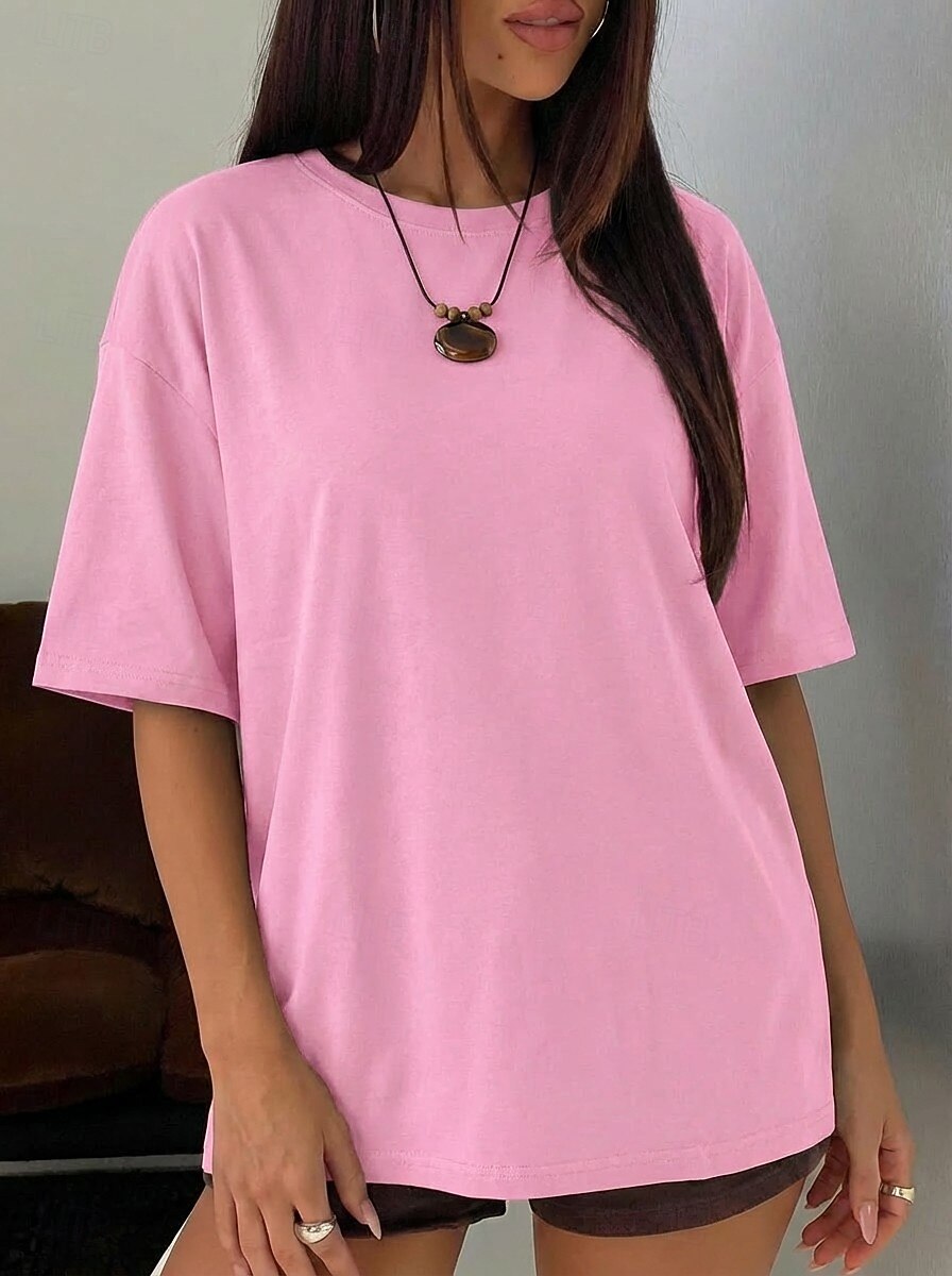 Women's T Shirt Tee Top Solid Color Stylish Classic Casual Half Sleeve Crew Neck Regular Tops Daily Sports Going out Black White Pink Light Brown Coffee Summer Spring 2026 - $19.99 –P9