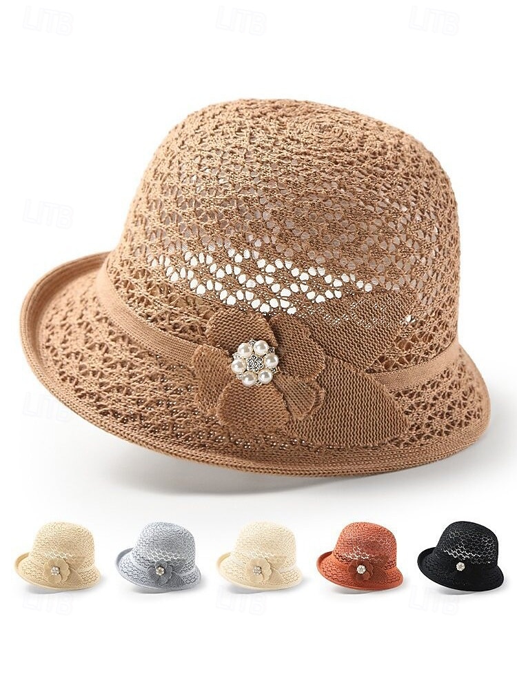 Chapéu bucket feminino dobrável em poliéster respirável – chapéu de sol de verão com flor decorativa e pérola, multicolorido, elegante para uso externo, jardim, praia e férias. de 2026 por $11.99 –P4
