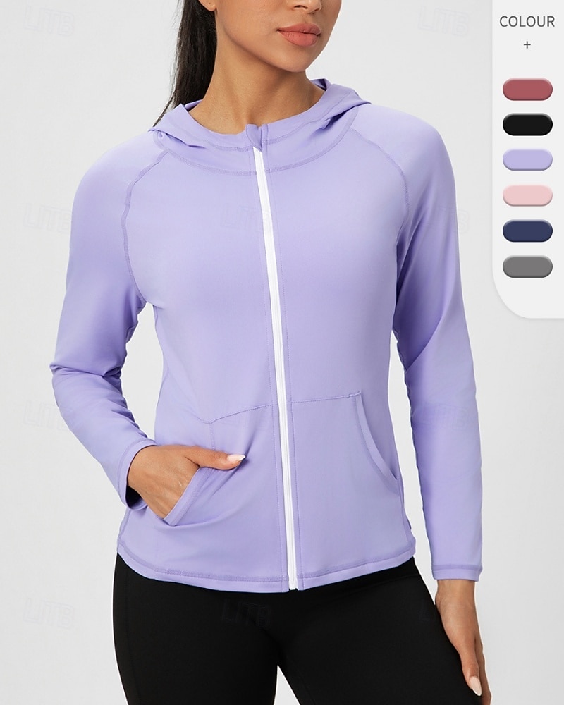 Women's Solid Colored Workout Shirt Tennis Sports Jacket Long Sleeve Zipper Pocket Quick Dry Lightweight Moisture Wicking Breathable Tennis Golf Pickleball Hooded Jacket Black Pink Navy Blue Tennis 2026 - $24.99 –P1