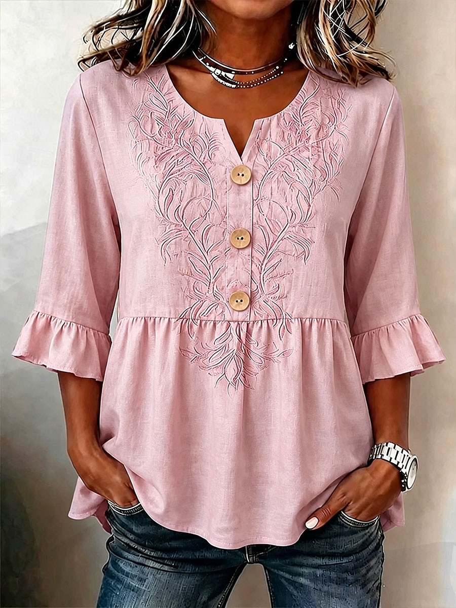 Women's Shirt Print Floral Graphic Vintage Stylish Half Sleeve V Neck Regular Tops Casual Daily Holiday Blue Pink Purple Green Summer Spring 2026 - $34.99 –P9