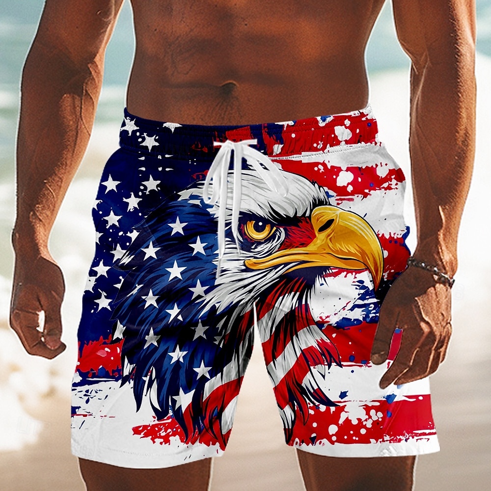 Herren 250. Jubiläums patriotischer Adler amerikanische Flagge Badehose mit Kordelzug und seitlichen Taschen Sommer Strandmode 2026 - $20.99 –P2
