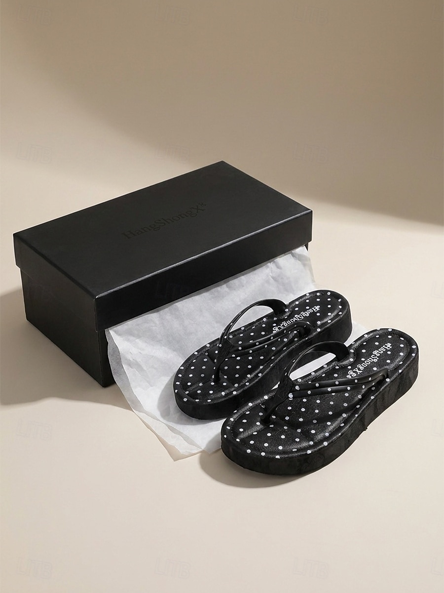 Women's Black Polka Dot Platform Flip Flops - Chic Polka Dot Pattern Wedge Thong Sandals for Beach Vacations, Summer Pool Parties & Tropical Resort Travel 2026 - $19.99 –P4