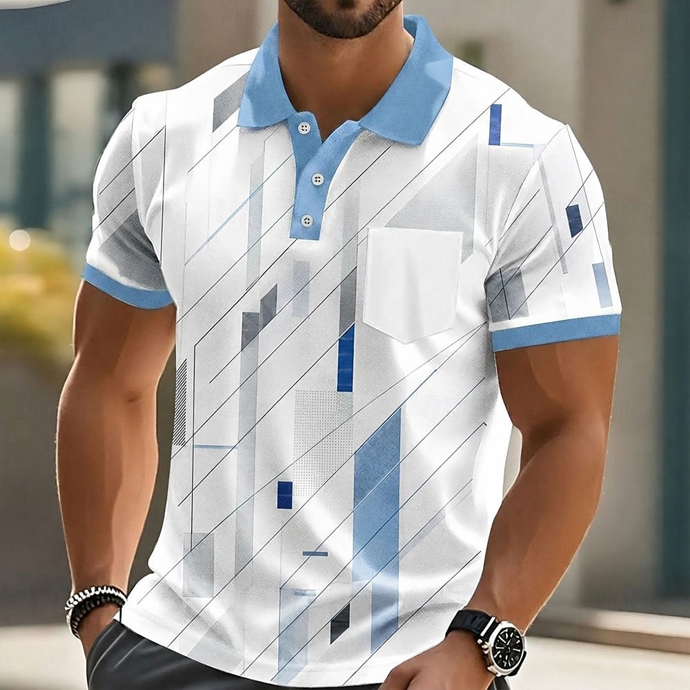 Homme Géométrique Polo Manche Courte Polos Chemises à Col Occasionnel Extérieur Athleisure Tenue quotidienne Impression 3D Boutons Printemps & Été Bleu bleu marine Vert de 2026 ? $24.99 –P1