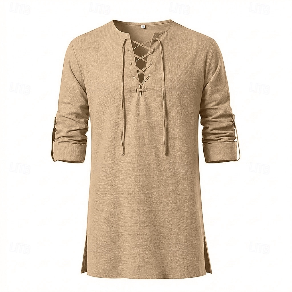 Medieval Renacimiento Camisas Sayo Larga Pirata Vikingo Mezcla con algodón y lino. Disfraz Hombre Vikingo Pirata Víspera de Todos los Santos Carnaval Rendimiento LARP Feria Ren Adulto Camisas 2026 - $25.99 –P4