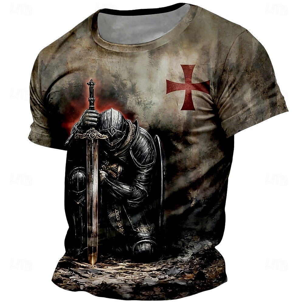 Men's Knights Templar Crusaders Cross T Shirt Short Sleeve T shirt 3D Print Crew Neck Shirt Religious Street Dark Party Khaki All Seasons Clothing Apparel S M L XL XXL XXXL 2026 - $18.99 –P1