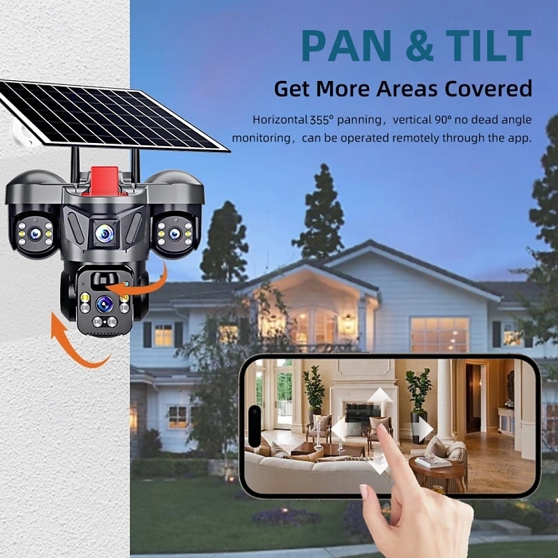 2026年 ソーラー電源式屋外セキュリティカメラ、4KトリプルレンズワイヤレスWiFi PTZカメラ、3画面ディスプレイ、人体検知、フルカラーナイトビジョン、双方向音声、IP66防水、内蔵バッテリー  コレクション – $135.99 –P10