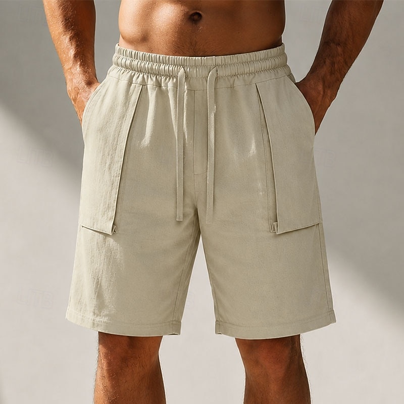 Men's Shorts Linen Shorts Summer Shorts Beach Shorts Drawstring Pocket 3D Solid Comfort Breathable Knee Length Daily Outdoor Holiday Vacation Fashion Khaki White Inelastic 2026 - $21.99 –P4