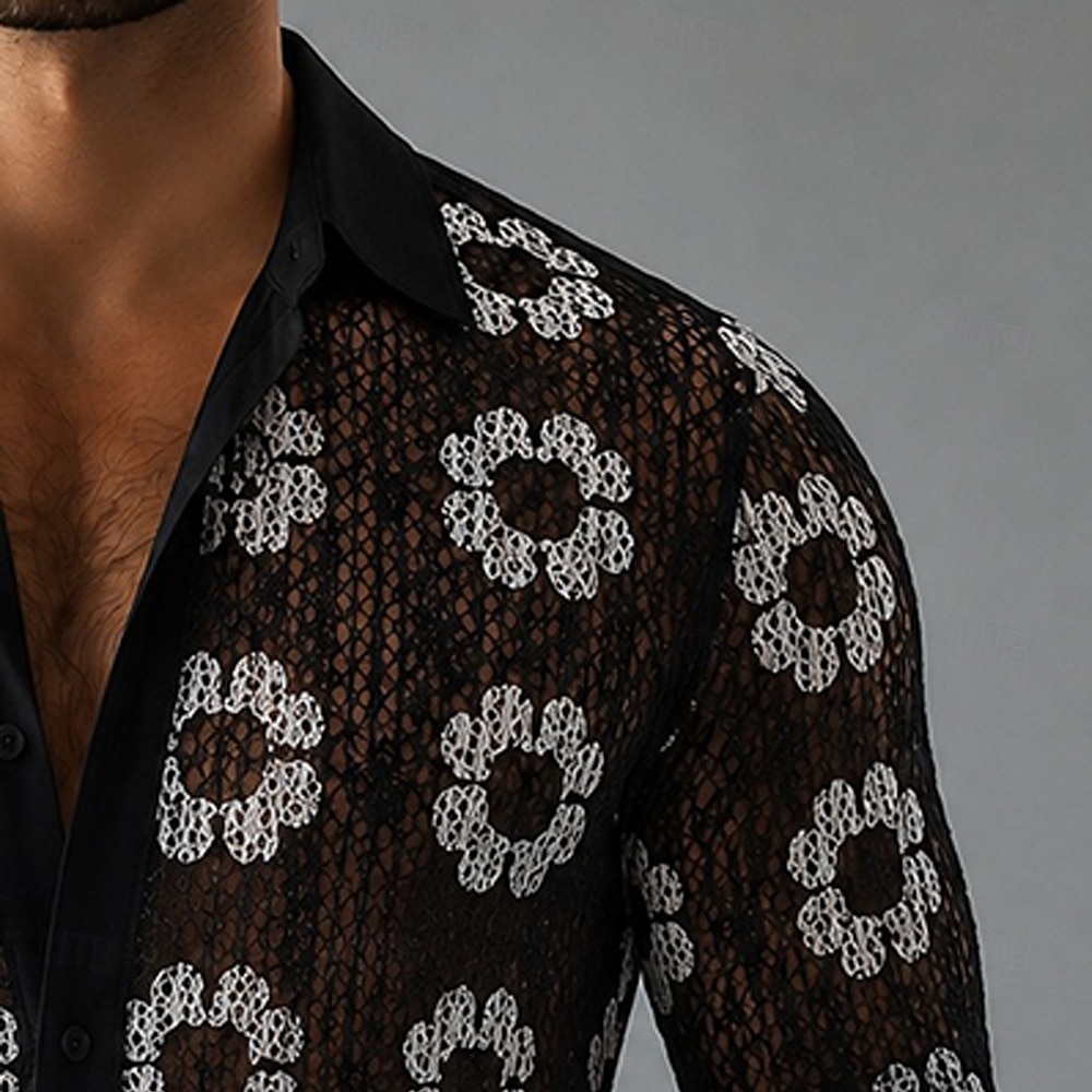 Herr Skjorta Casual skjorta Knapp upp skjorta Jacquardskjorta Svart Kortärmad Slät Tröjkrage Ledigt Dagligen Hål Kläder Elegant Mode Ledigt 2026 - $27.99 –P2