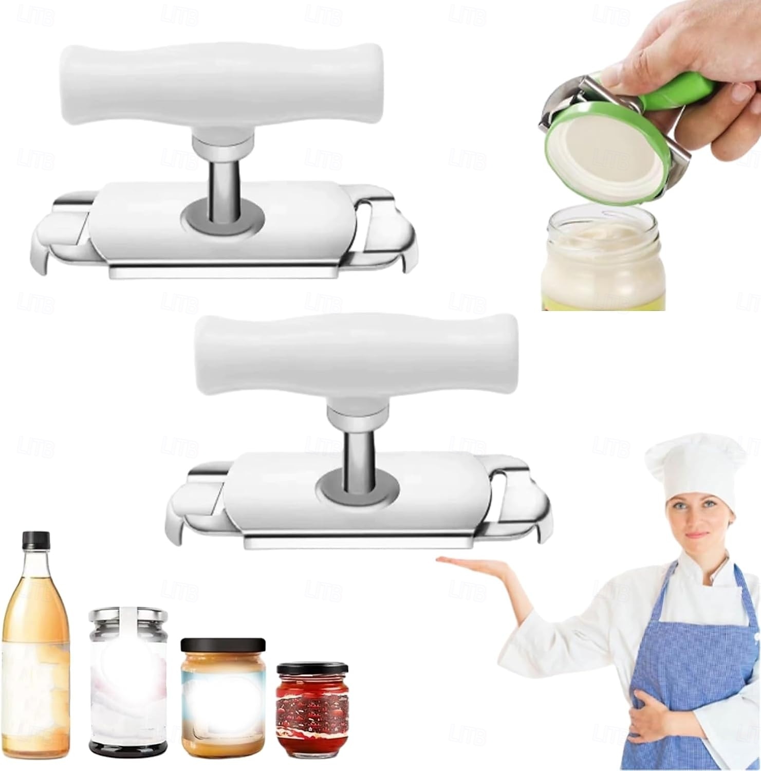 Lot de 2 ouvre-bocaux ergonomiques en acier inoxydable, pour une ouverture facile des couvercles. Conception métallique durable pour bocaux et récipients alimentaires. Pince pour ouvrir les bocaux de de 2026 ? $15.99 –P1